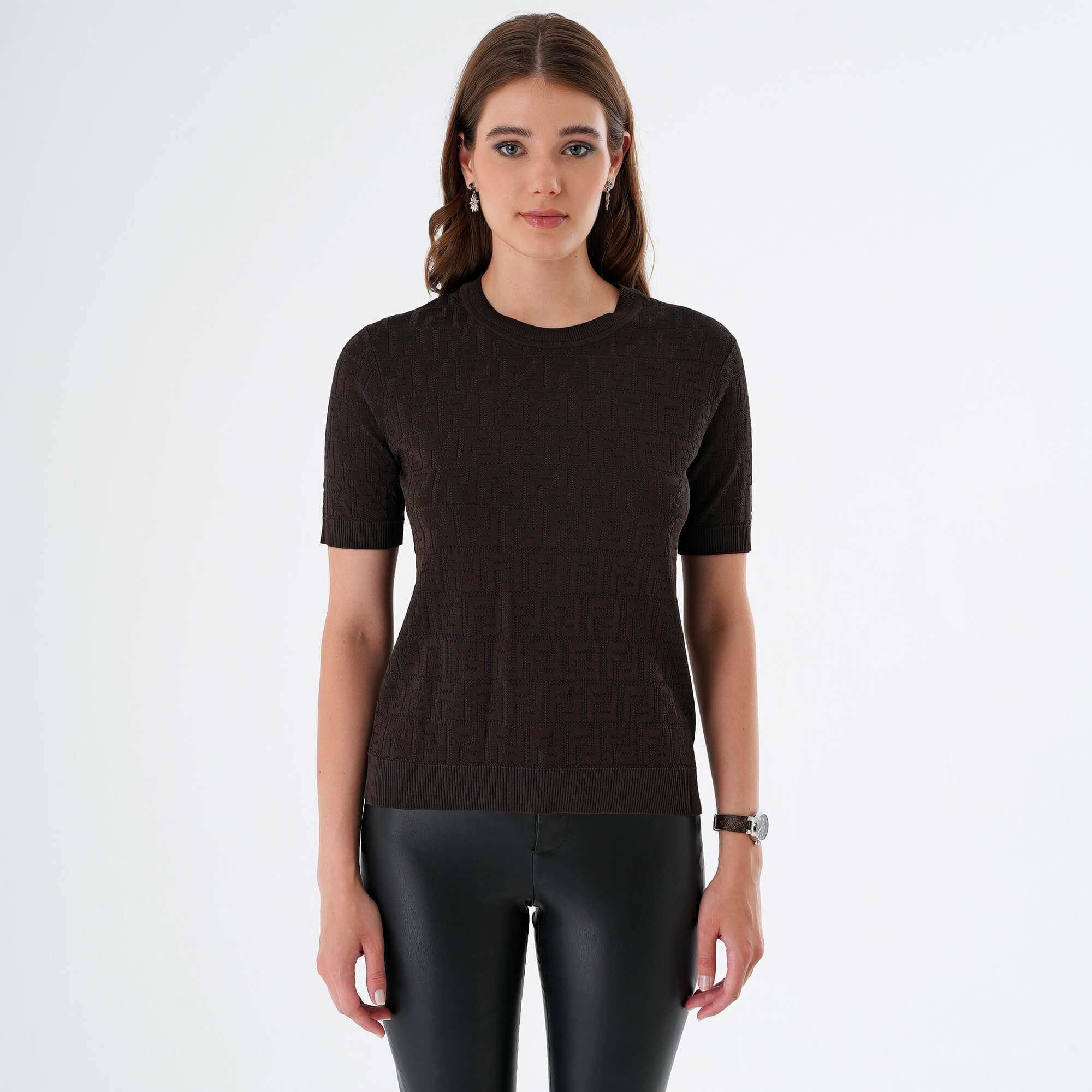 Fendi - Dark Brown FF Logo Jacquard Pullover IT44